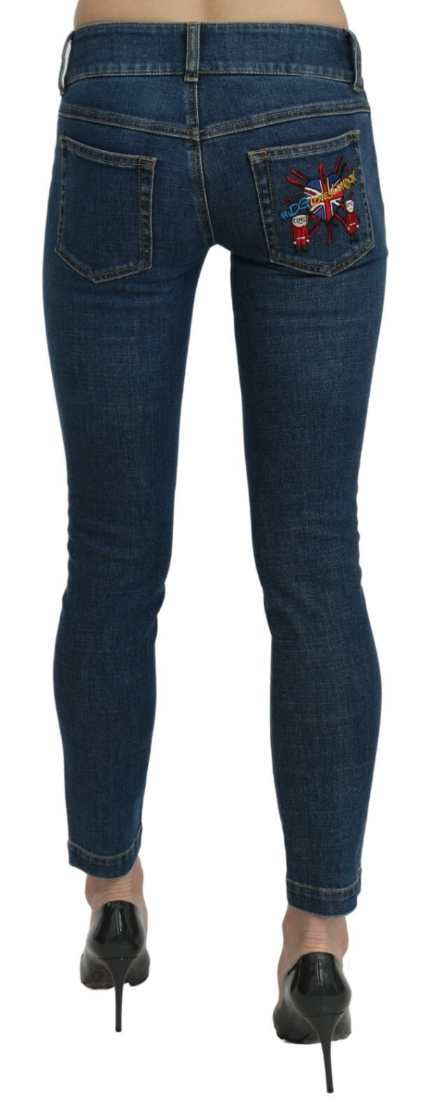 Jeans azules de denim de tiro medio, corte slim y largo cropped de Dolce & Gabbana