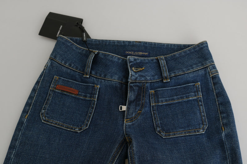 Jeans azules de denim de tiro medio, corte slim y largo cropped de Dolce & Gabbana