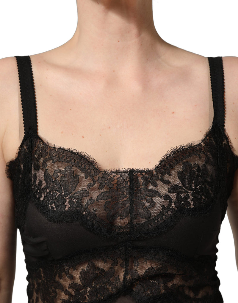 Camicia da notte lingerie in pizzo di seta nero Dolce & Gabbana