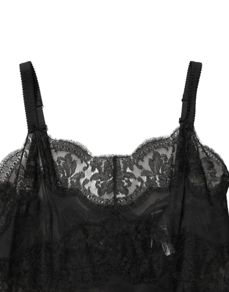 Camicia da notte lingerie in pizzo di seta nero Dolce & Gabbana