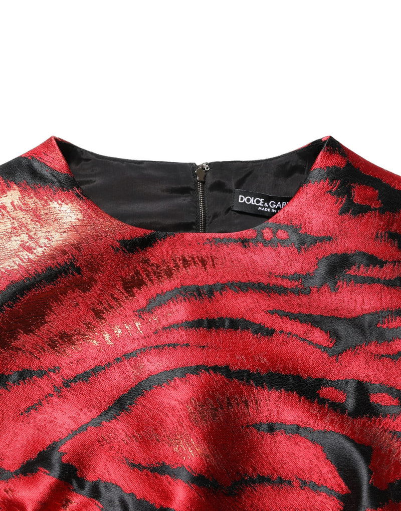 Vestido acampanado de jacquard con estampado de tigres rojos y negros de Dolce & Gabbana