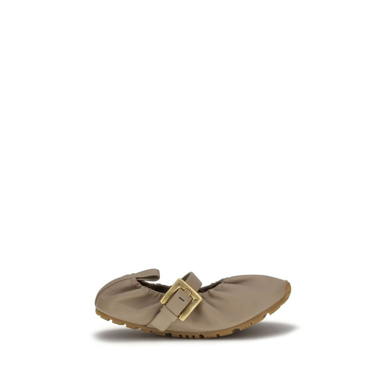 Balmain Beige Lamb Ovis Aries Ballet Flats