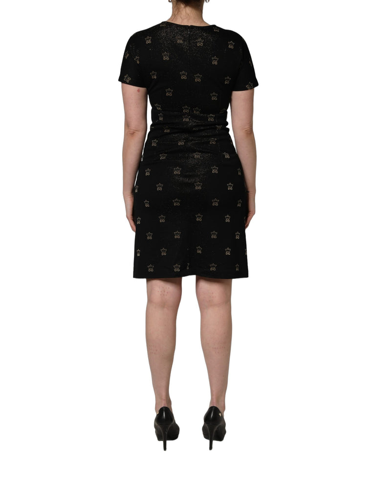 Vestido tubinho preto de manga curta com coroa DG Dolce & Gabbana