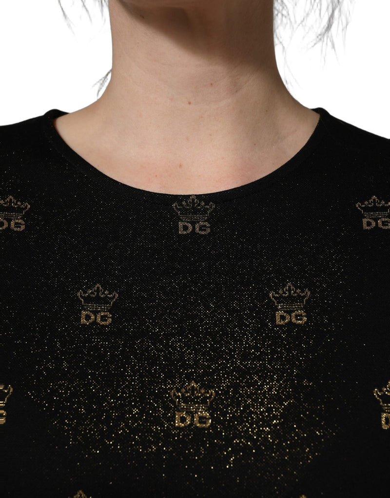 Vestido tubinho preto de manga curta com coroa DG Dolce & Gabbana