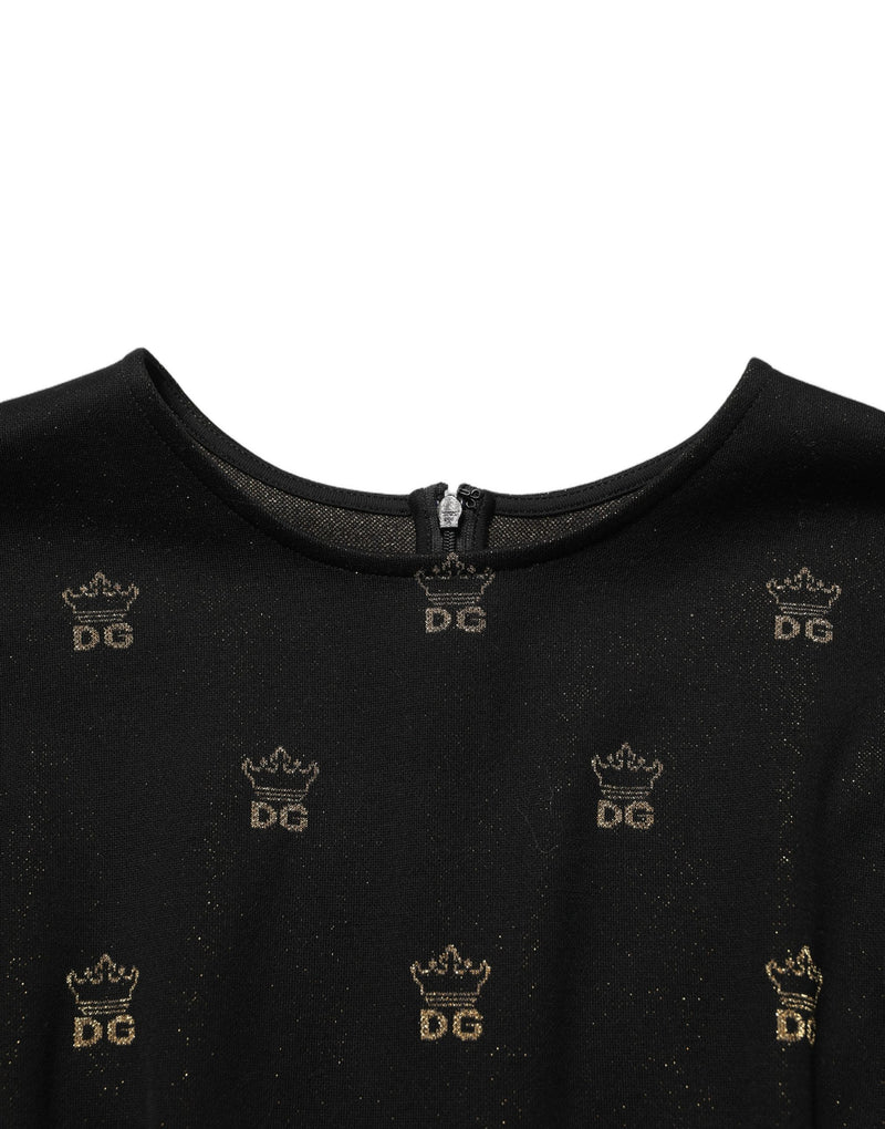 Vestido tubinho preto de manga curta com coroa DG Dolce & Gabbana
