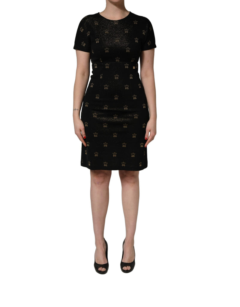 Vestido tubinho preto de manga curta com coroa DG Dolce & Gabbana