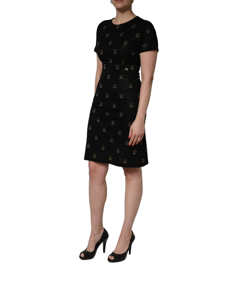Vestido tubinho preto de manga curta com coroa DG Dolce & Gabbana