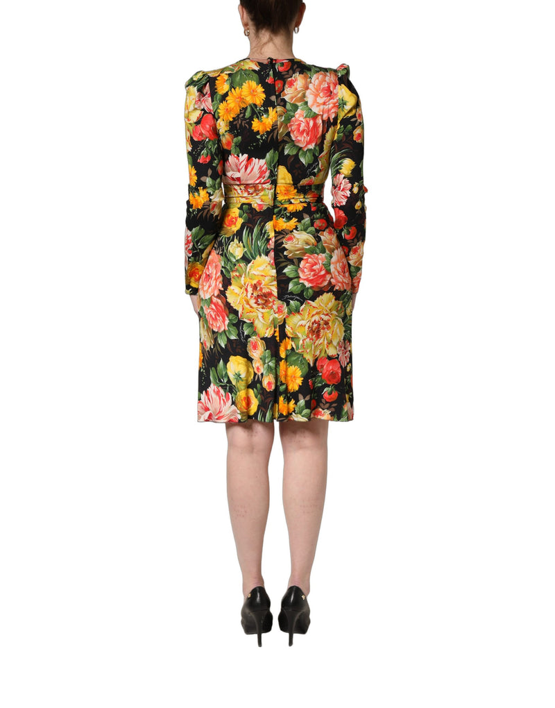 Vestido midi multicolorido com estampa floral e mangas longas Dolce & Gabbana