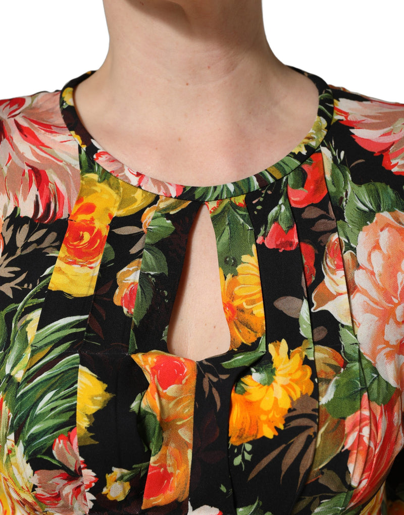 Vestido midi multicolorido com estampa floral e mangas longas Dolce & Gabbana