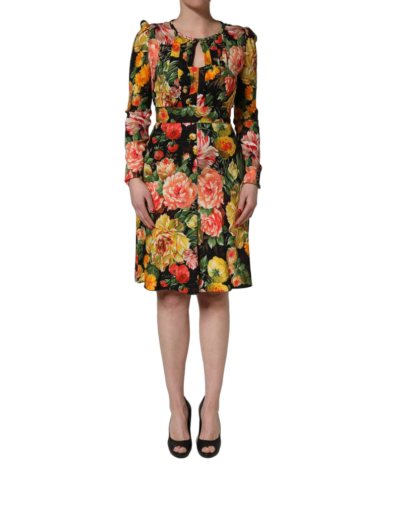 Vestido midi multicolorido com estampa floral e mangas longas Dolce & Gabbana
