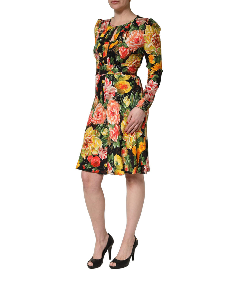 Vestido midi multicolorido com estampa floral e mangas longas Dolce & Gabbana