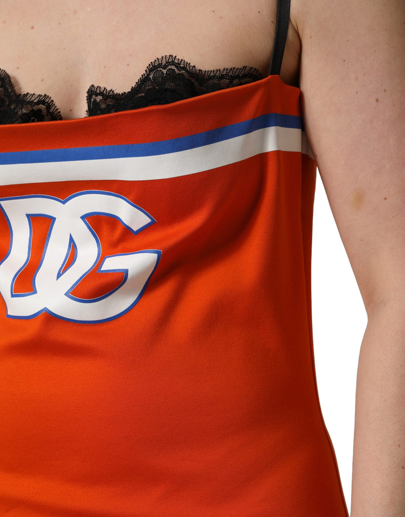 Vestido mini laranja de algodão inspirado no futebol americano do Super Bowl Dolce & Gabbana