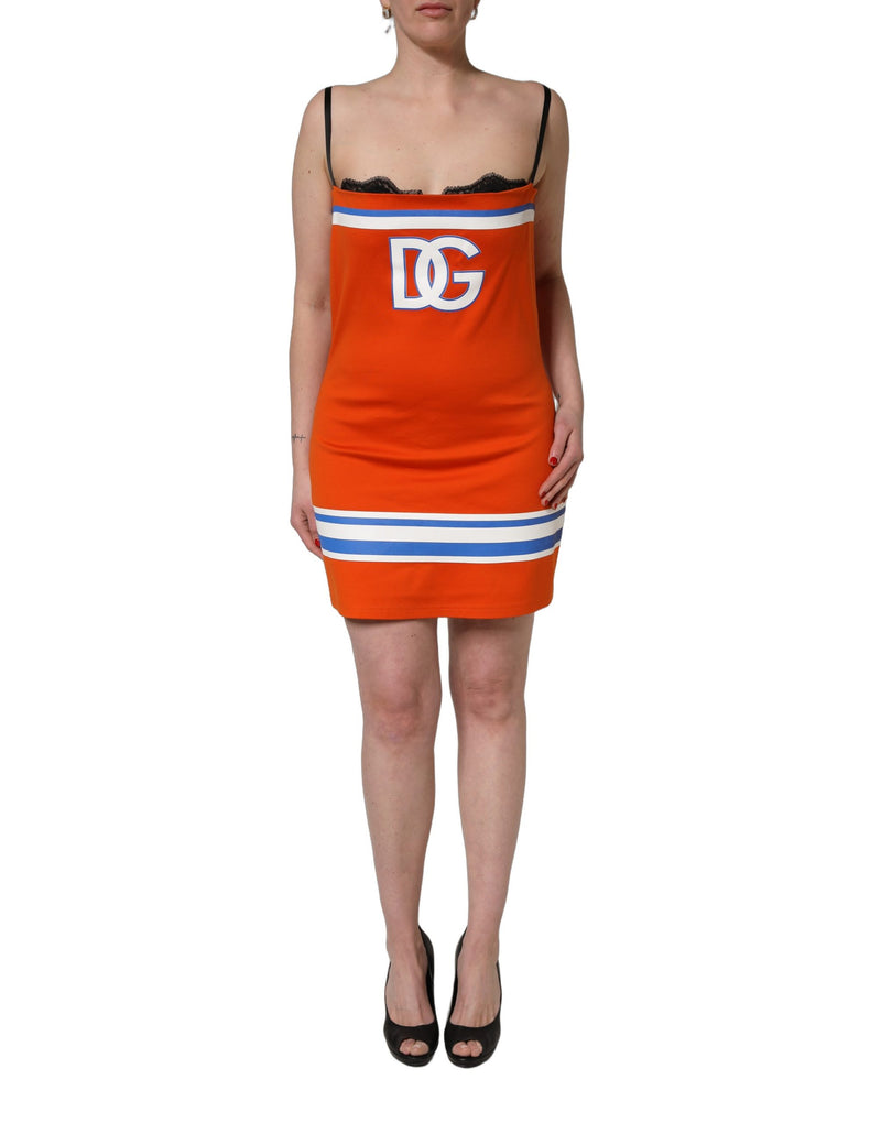 Vestido mini laranja de algodão inspirado no futebol americano do Super Bowl Dolce & Gabbana
