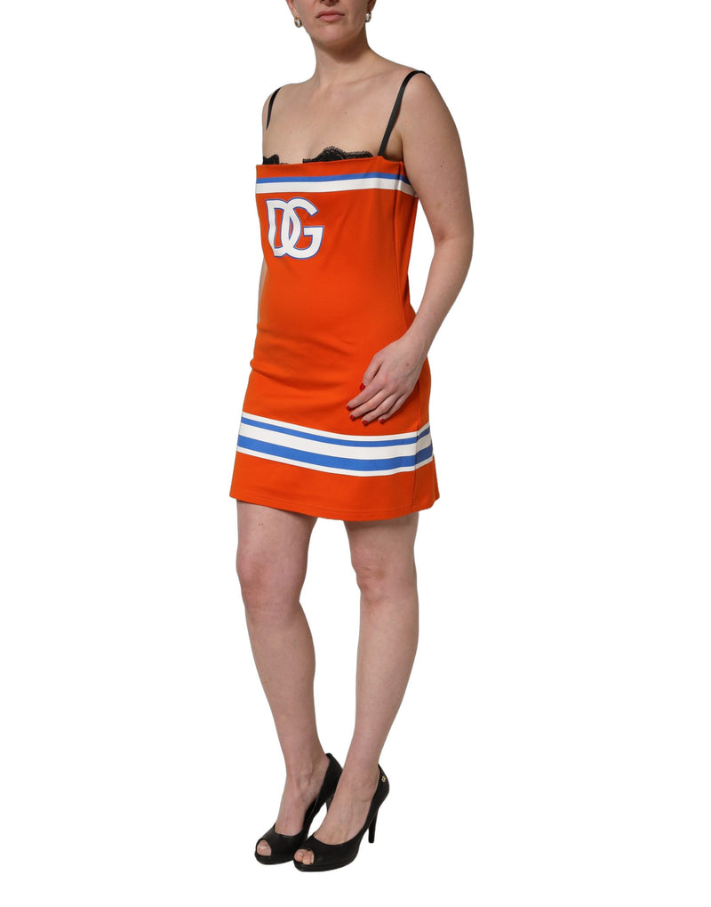 Vestido mini laranja de algodão inspirado no futebol americano do Super Bowl Dolce & Gabbana