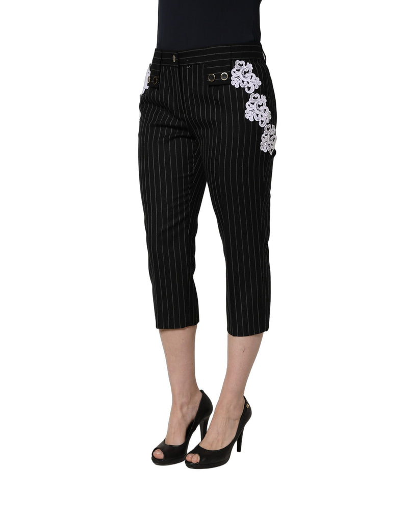 Pantalones tobilleros de Dolce & Gabbana con raya diplomática y aplicaciones de encaje negras
