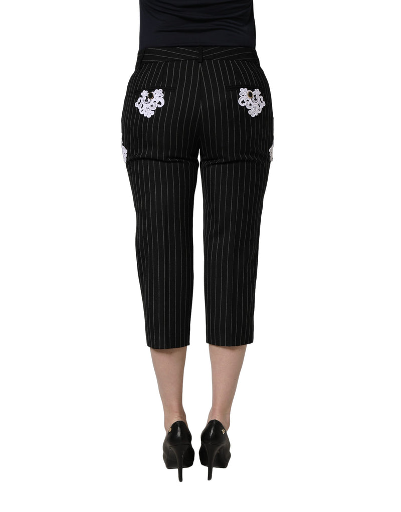 Pantalones tobilleros de Dolce & Gabbana con raya diplomática y aplicaciones de encaje negras