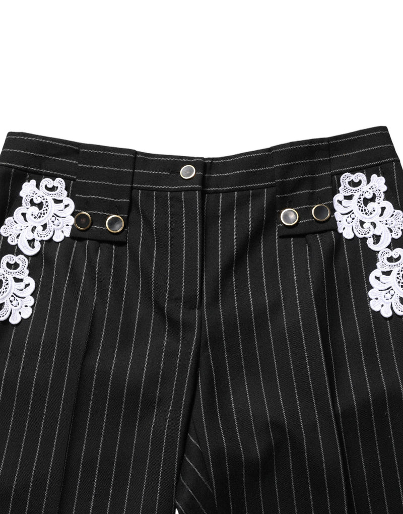 Pantalones tobilleros de Dolce & Gabbana con raya diplomática y aplicaciones de encaje negras