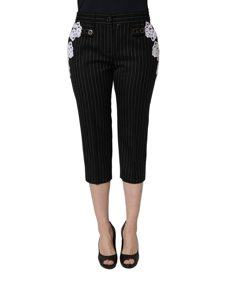 Pantalones tobilleros de Dolce & Gabbana con raya diplomática y aplicaciones de encaje negras