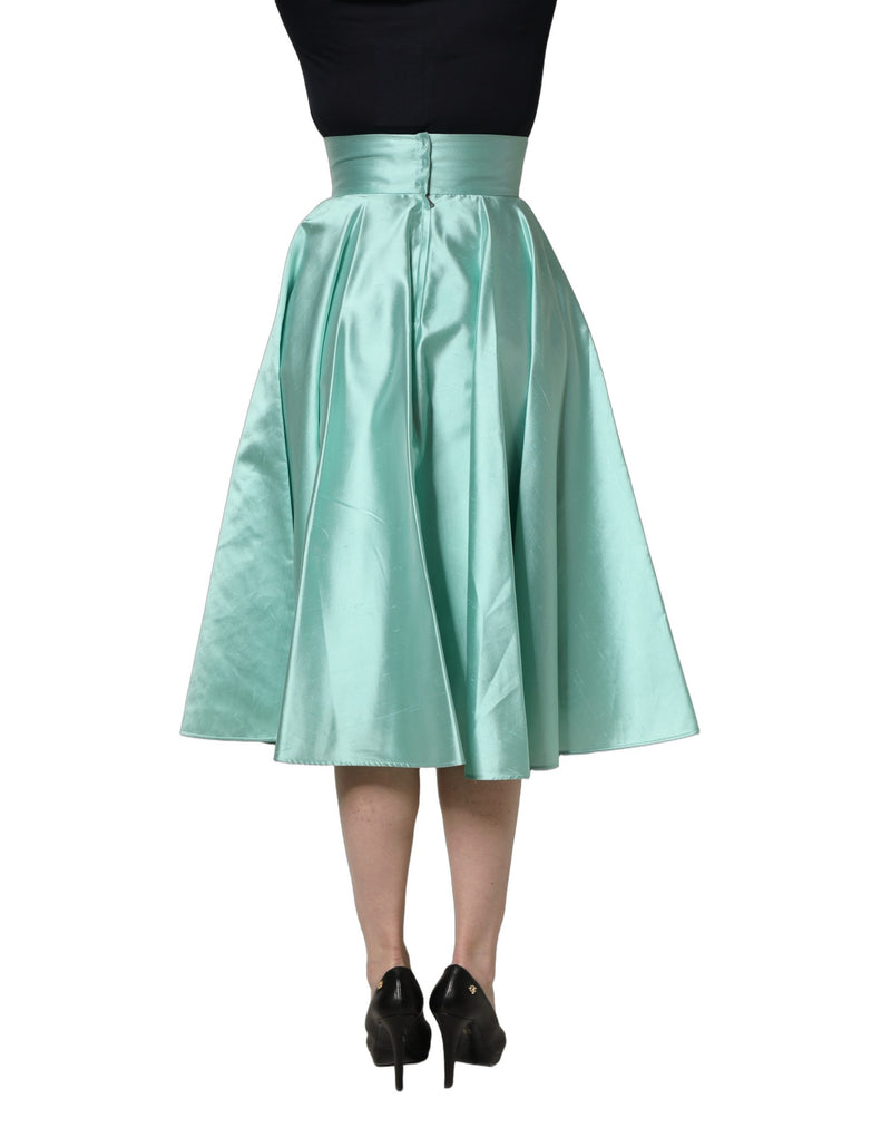 Jupe midi trapèze plissée taille haute en satin vert Dolce & Gabbana