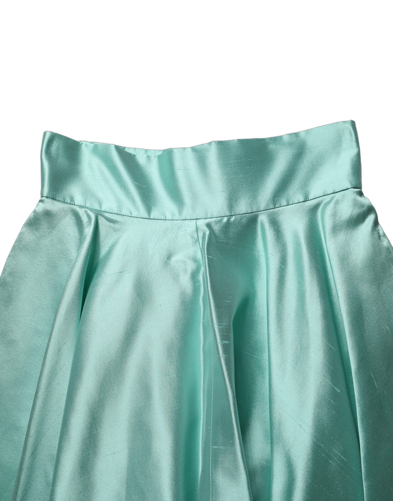 Jupe midi trapèze plissée taille haute en satin vert Dolce & Gabbana