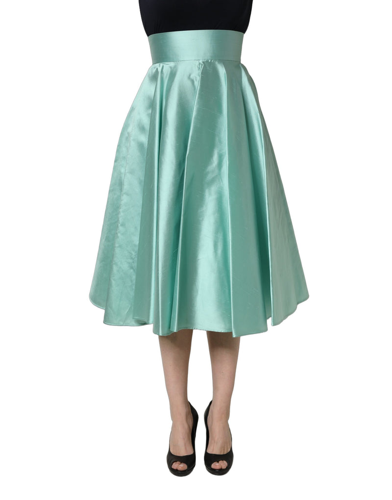 Jupe midi trapèze plissée taille haute en satin vert Dolce & Gabbana