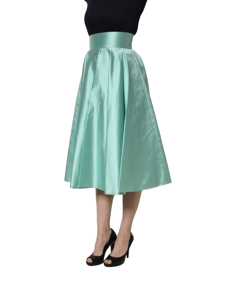 Jupe midi trapèze plissée taille haute en satin vert Dolce & Gabbana
