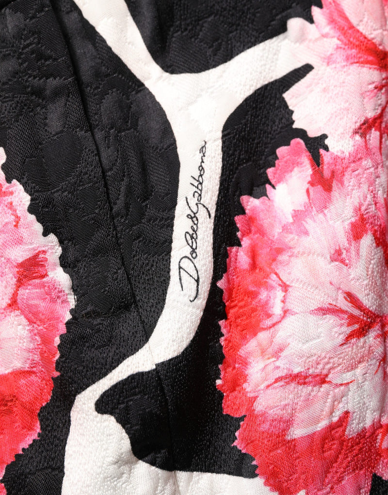 Dolce & Gabbana Black Pink Carnation Floral Print Jacquard Mini Skirt