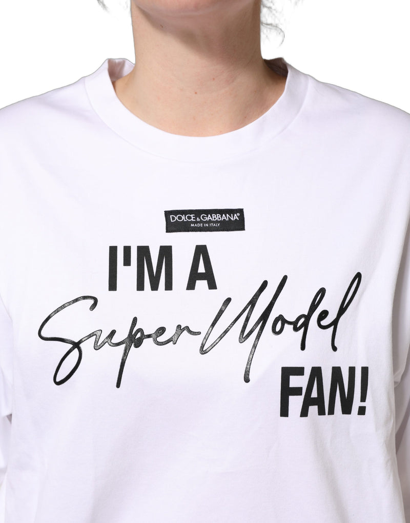 T-shirt in jersey bianca con stampa «I'm A Super Model Fan» Dolce & Gabbana