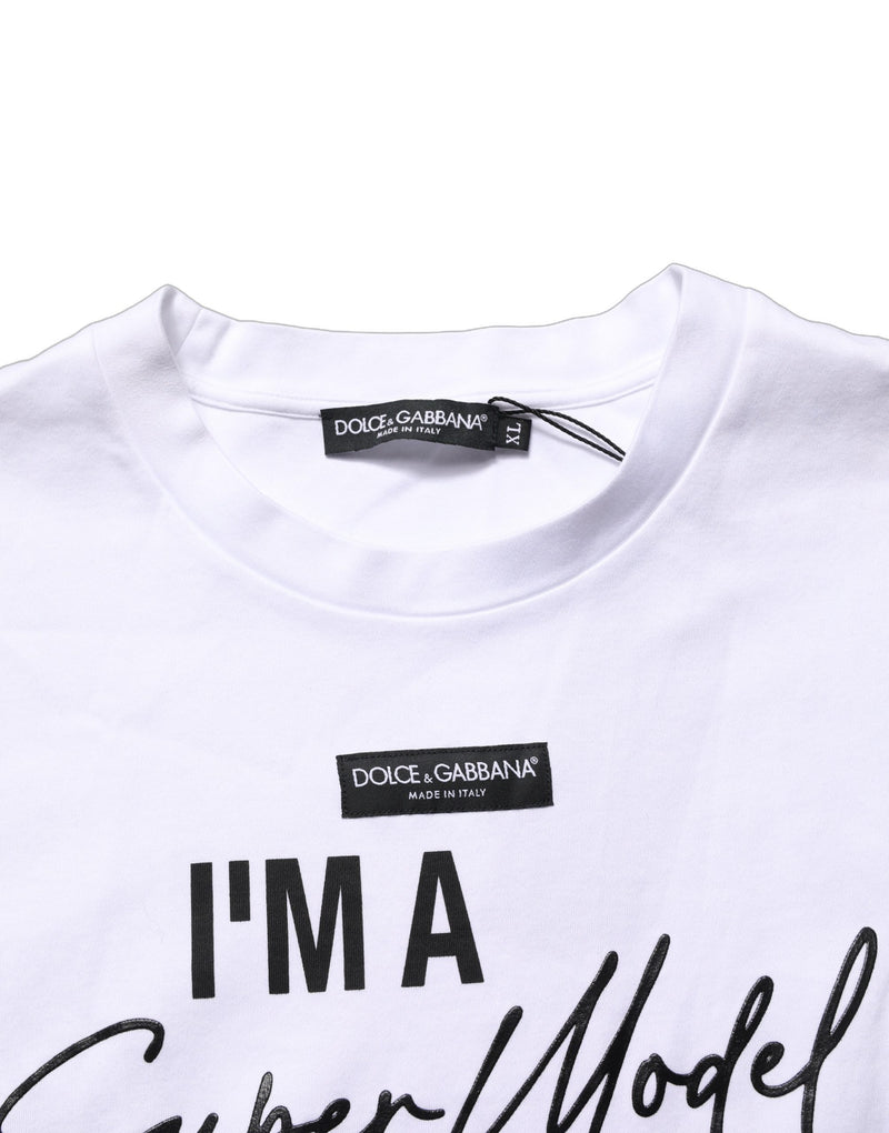 T-shirt in jersey bianca con stampa «I'm A Super Model Fan» Dolce & Gabbana