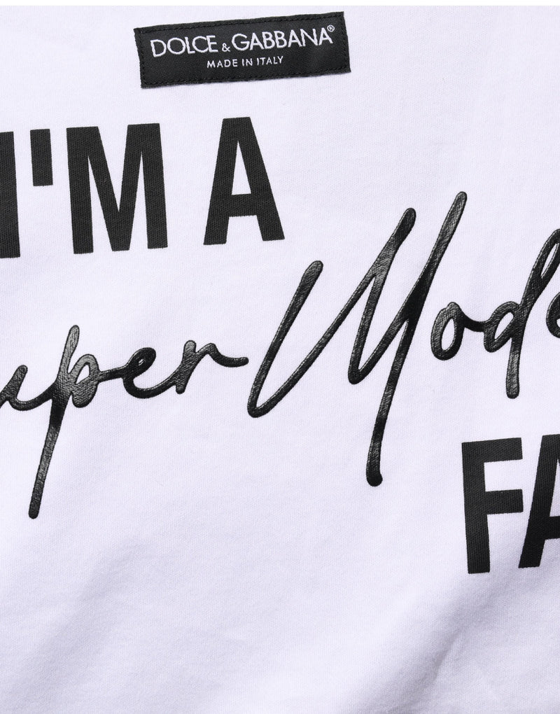 T-shirt in jersey bianca con stampa «I'm A Super Model Fan» Dolce & Gabbana