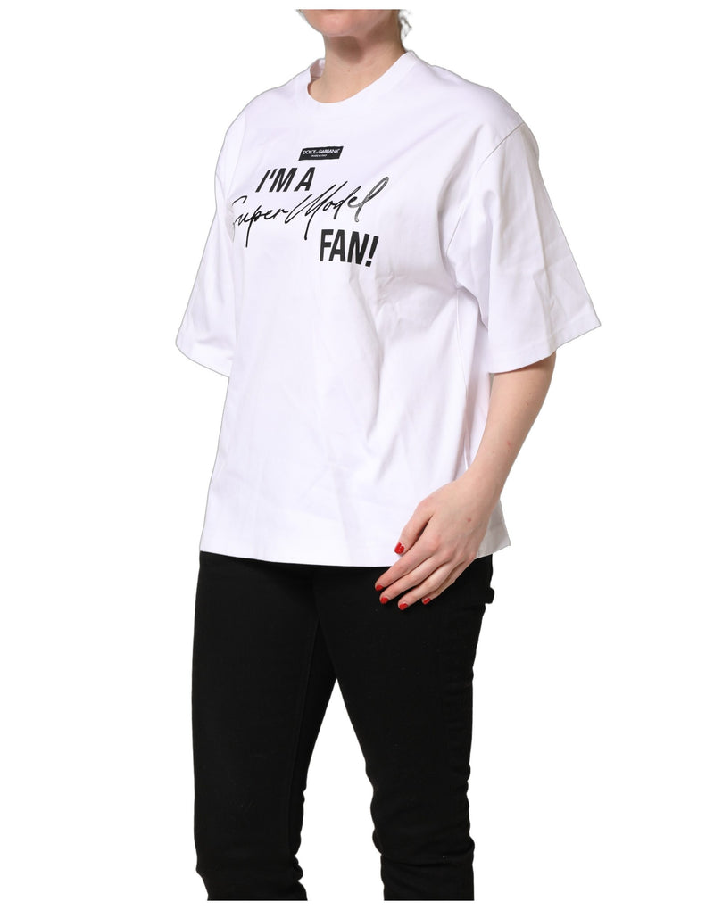 T-shirt in jersey bianca con stampa «I'm A Super Model Fan» Dolce & Gabbana