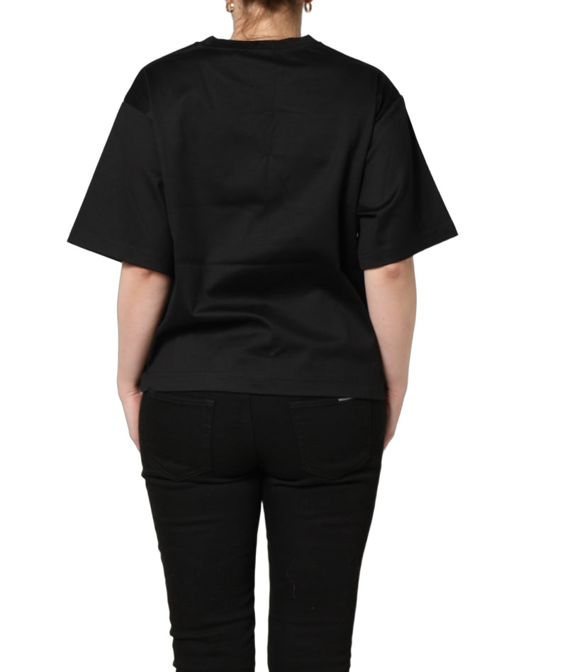 Camiseta negra de jersey de manga corta y cuello redondo con estampado gráfico de Dolce & Gabbana