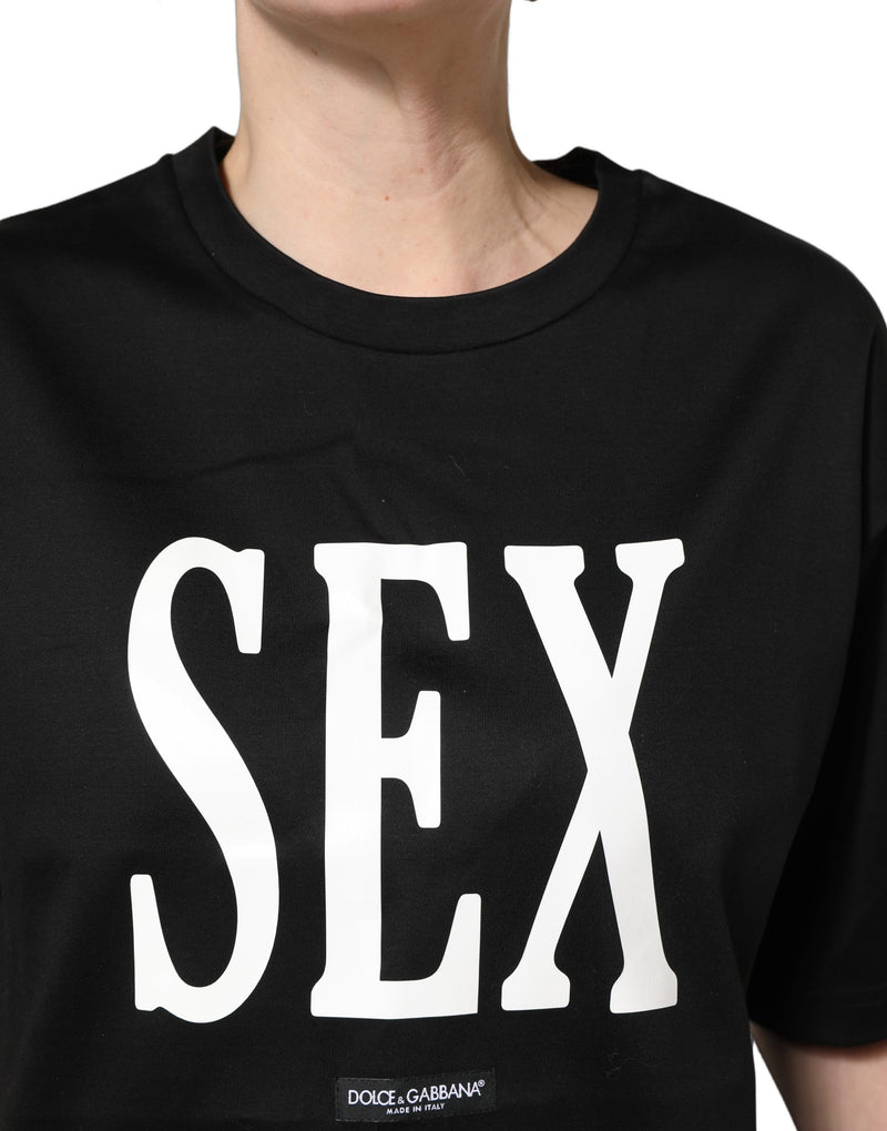 Camiseta negra de jersey de manga corta y cuello redondo con estampado gráfico de Dolce & Gabbana
