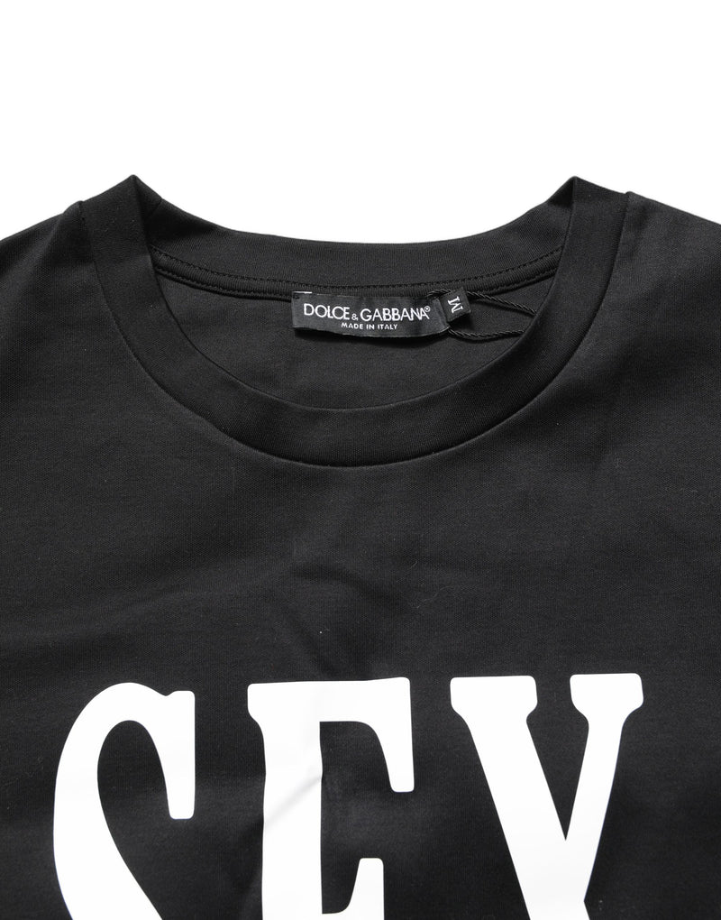 Camiseta negra de jersey de manga corta y cuello redondo con estampado gráfico de Dolce & Gabbana