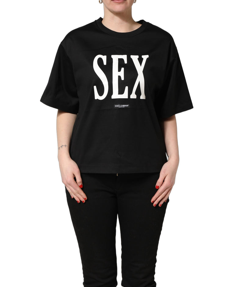 Camiseta negra de jersey de manga corta y cuello redondo con estampado gráfico de Dolce & Gabbana