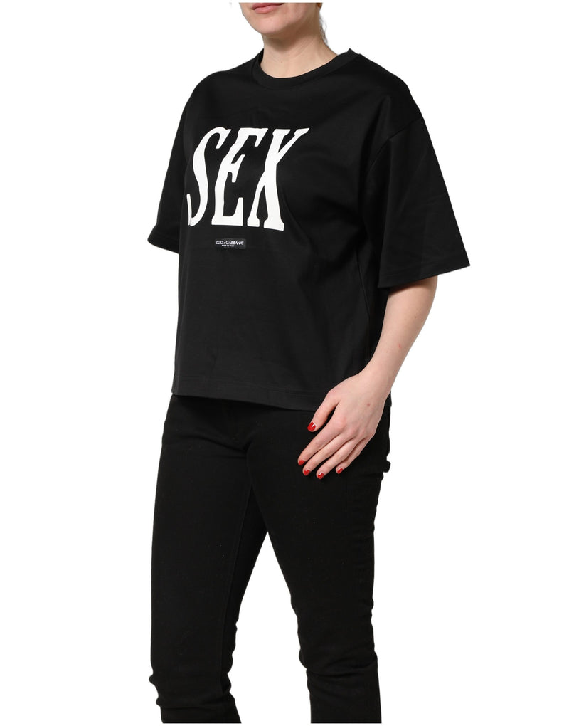 Camiseta negra de jersey de manga corta y cuello redondo con estampado gráfico de Dolce & Gabbana