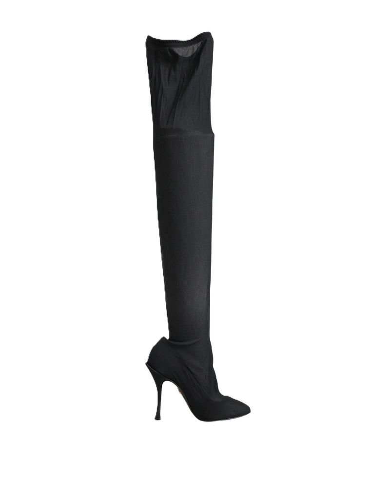 Bota de cano alto em meia elástica preta Dolce & Gabbana