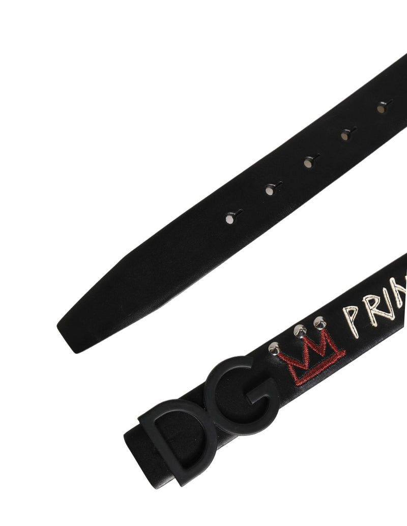 Cintura in pelle nera Dolce & Gabbana con fibbia con logo corona del principe