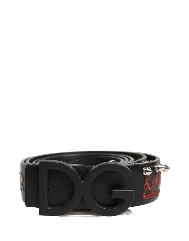 Cintura in pelle nera Dolce & Gabbana con fibbia con logo corona del principe