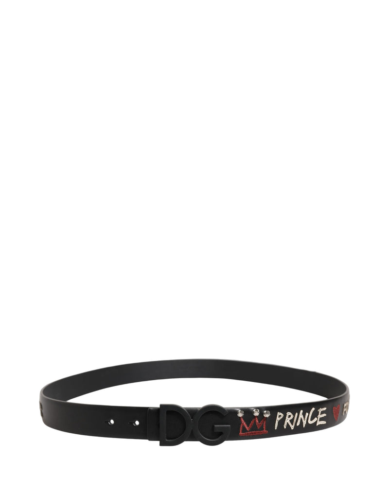 Cintura in pelle nera Dolce & Gabbana con fibbia con logo corona del principe