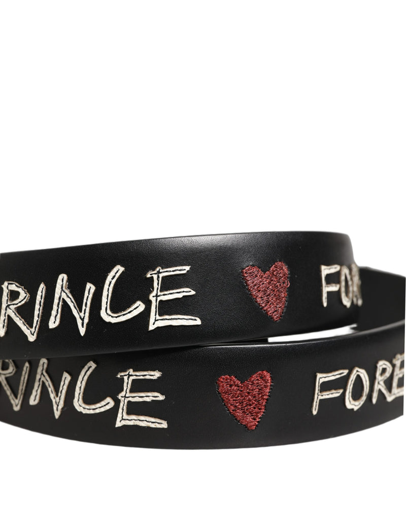 Cintura in pelle nera Dolce & Gabbana con fibbia con logo corona del principe