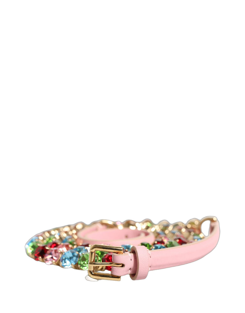 Cinto de couro rosa adornado com corrente de cristais Dolce & Gabbana