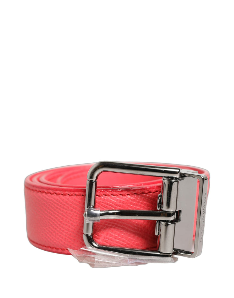 Cinto de couro de cordeiro rosa Dolce & Gabbana com fivela de metal prateado