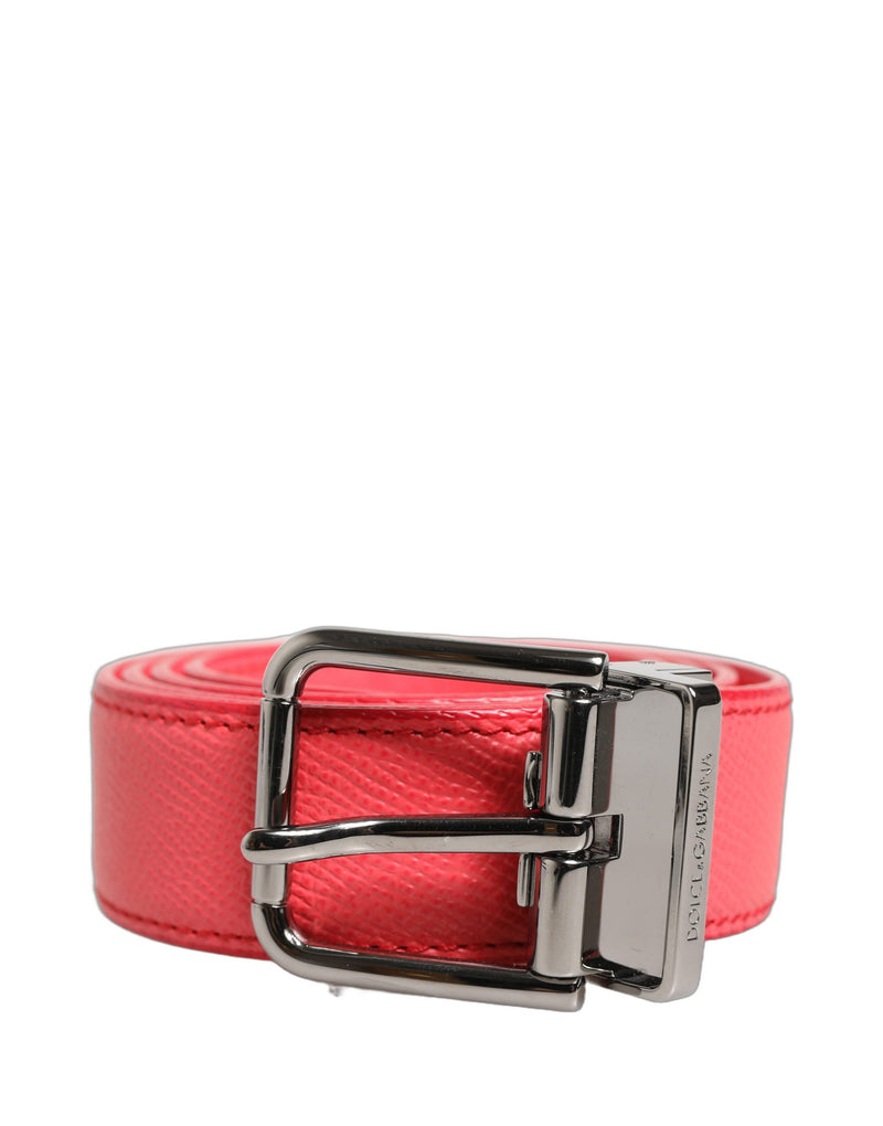Cinto de couro de cordeiro rosa Dolce & Gabbana com fivela de metal prateado