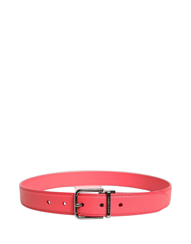 Cinto de couro de cordeiro rosa Dolce & Gabbana com fivela de metal prateado