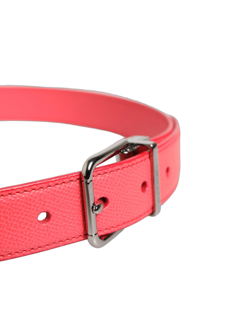 Cinto de couro de cordeiro rosa Dolce & Gabbana com fivela de metal prateado