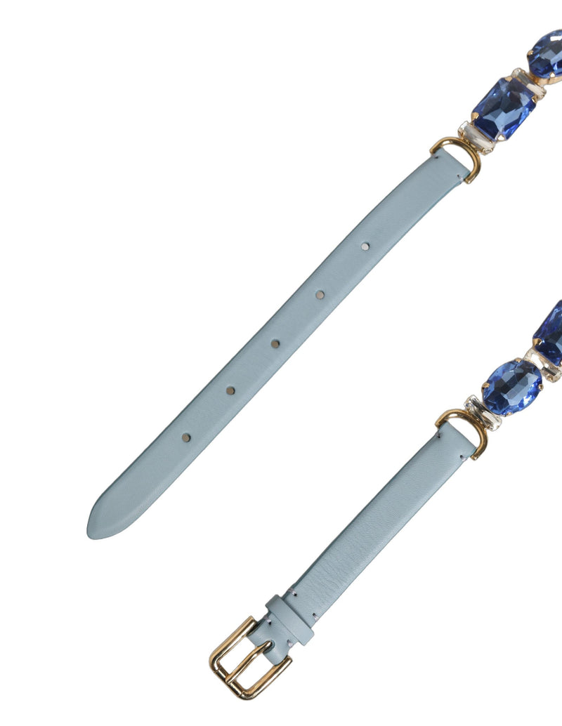 Cinturón de cuero azul con cadena adornada con cristales Dolce & Gabbana