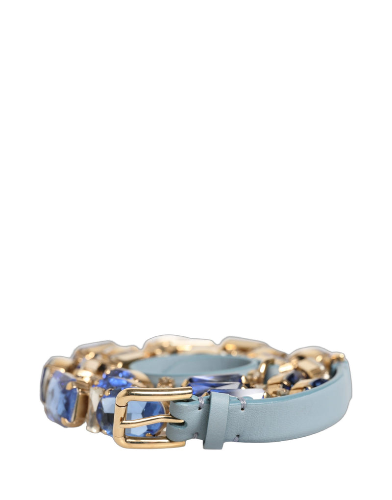 Cinturón de cuero azul con cadena adornada con cristales Dolce & Gabbana