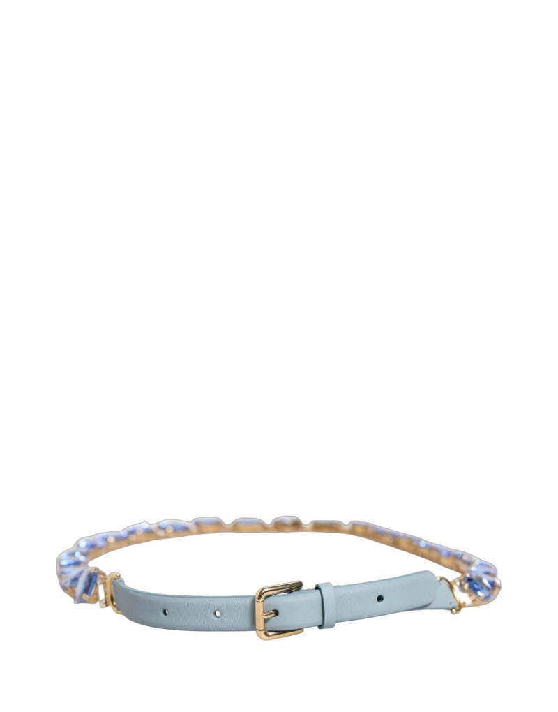 Cinturón de cuero azul con cadena adornada con cristales Dolce & Gabbana