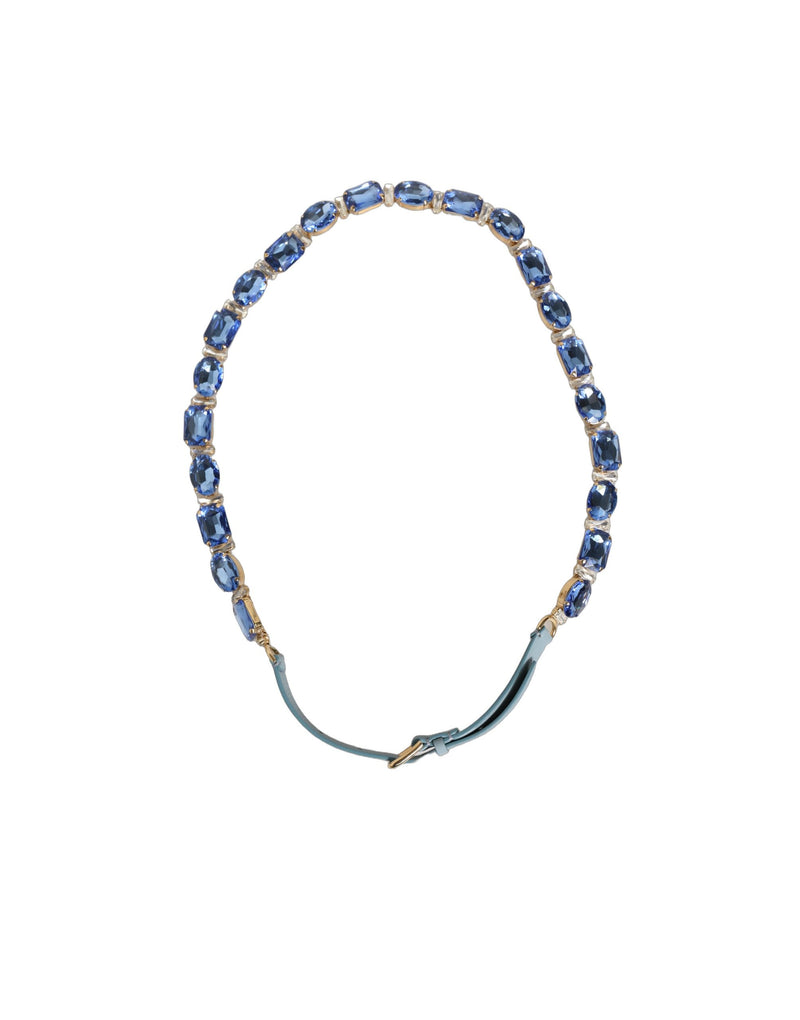 Cinturón de cuero azul con cadena adornada con cristales Dolce & Gabbana